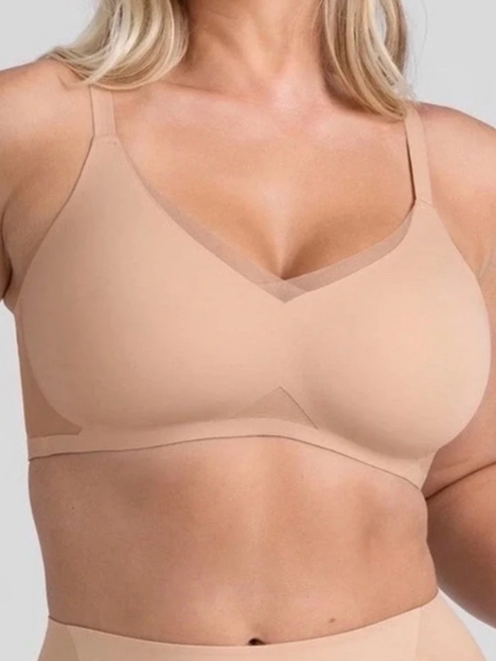 Honeylove Bra CrossOver V Neck Wireless Mesh Size XL Sand LWBR0302-2